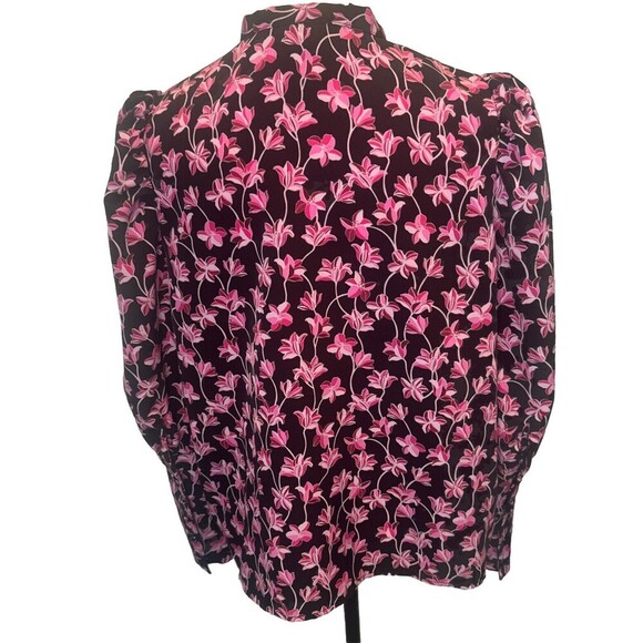 Women's Who What Wear BLACK PINK Floral Puff Long Sleeve Polyester Blouse Sz L - Picture 5 of 10